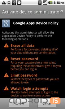 Google Apps Device Policy   Android Market