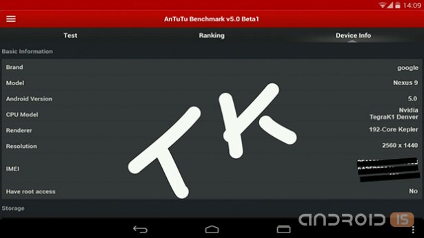 Nexus 9 засветился в тесте AnTuTu